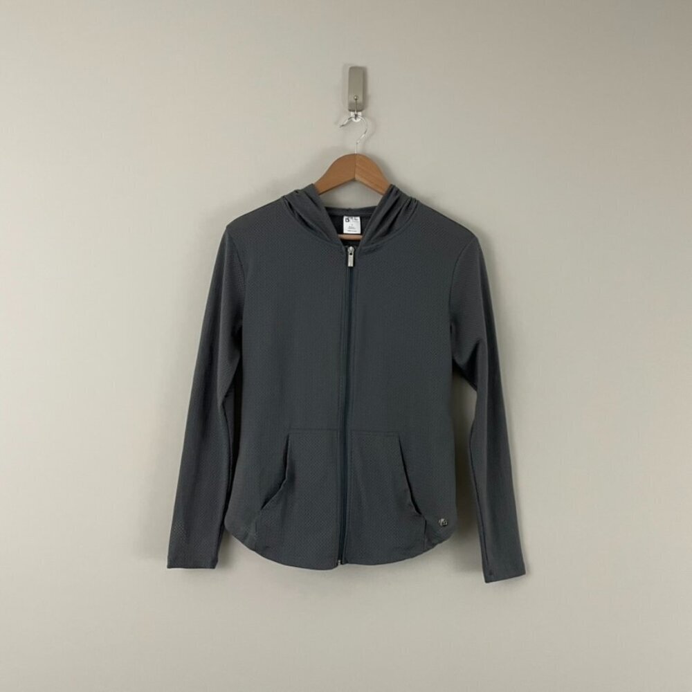 Buffbunny Spice Full Zip Hooded Mesh Jacket in Gray Size Large